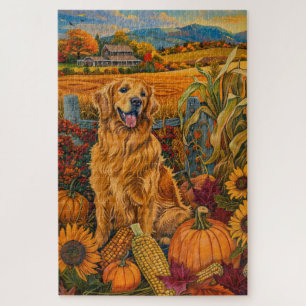 Golden Retriever Hund Herbst Ernte Erntedank Puzzle