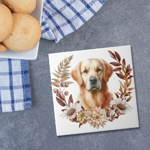 Golden Retriever Hund Herbstkranz Fliese