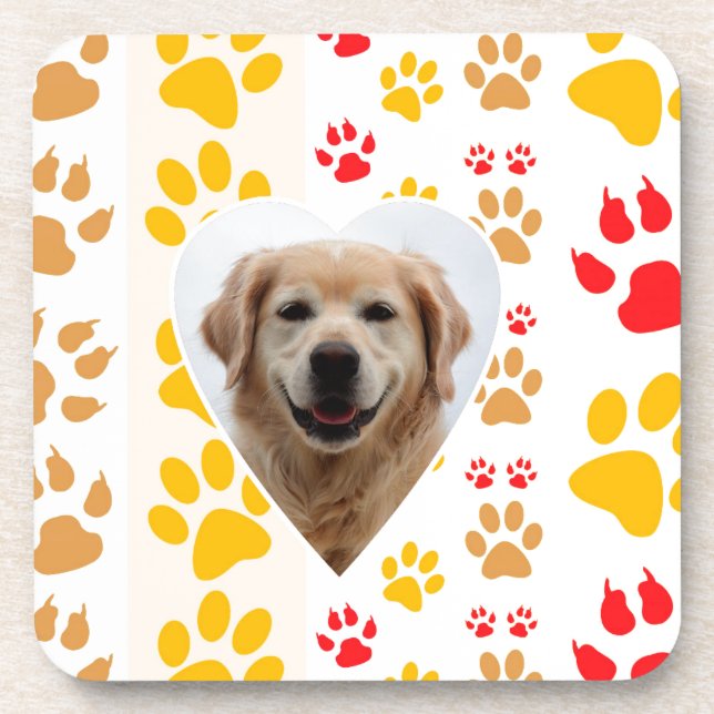 Golden Retriever Hund Herz Paws Print Untersetzer (Vorderseite)