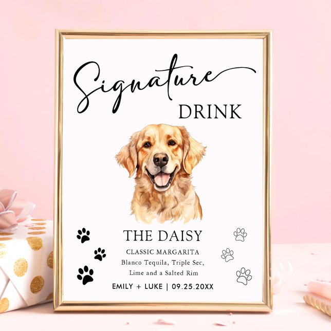Golden Retriever Hund Hochzeit Signature Drink Zei Poster (Von Creator hochgeladen)