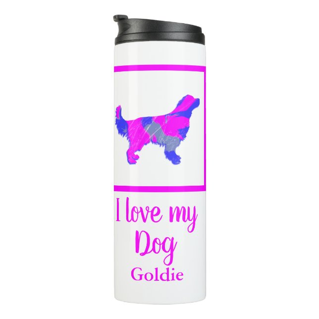 Golden Retriever Hund Hot Pink & Blue Silhouette Thermosbecher (Nach rechts gedreht)