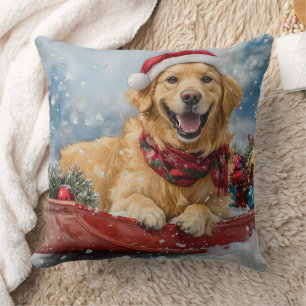 Golden Retriever Hund im Schlitten Schnee Weihnach Kissen