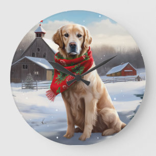 Golden Retriever Hund im Schnee Weihnachten Große Wanduhr