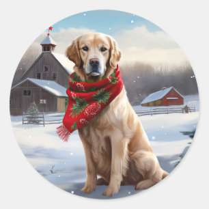 Golden Retriever Hund im Schnee Weihnachten Runder Aufkleber