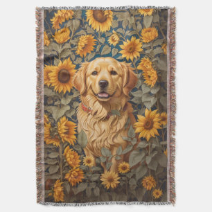 Golden Retriever Hund im Sonnenblumenfeld Decke