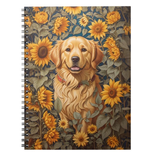 Golden Retriever Hund im Sonnenblumenfeld Notizblock (Vorderseite)