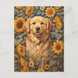 Golden Retriever Hund im Sonnenblumenfeld Postkarte