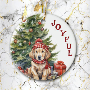Golden Retriever Hund in Winter Scarf und Hut Keramik Ornament