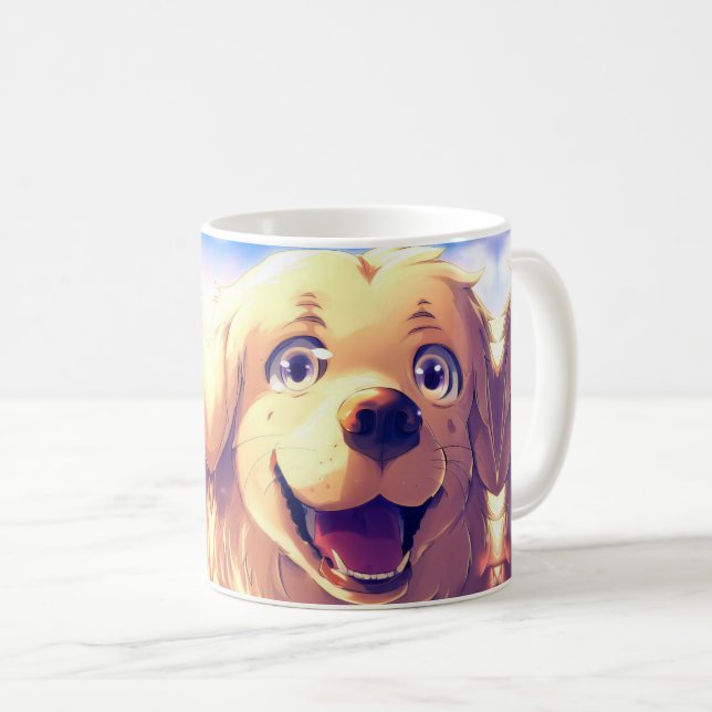 Golden Retriever Hund lächelt Kaffeetasse (VorderseiteRechts)