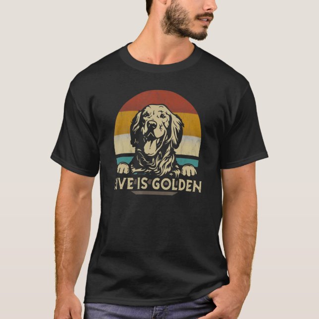 Golden Retriever Hund Life ist goldenes Retro Vint T-Shirt (Vorderseite)