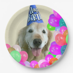 Golden retriever-Hund mit Ballon-Geburtstag Pappteller