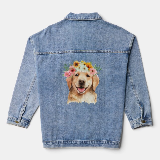 Golden Retriever Hund mit Blume Jeansjacke (Rückseite)