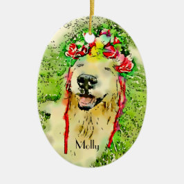Golden Retriever Hund mit Blume Kronenwasser Farbe Keramikornament