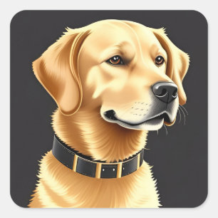 Golden Retriever Hund mit Lederhalsband Quadratischer Aufkleber
