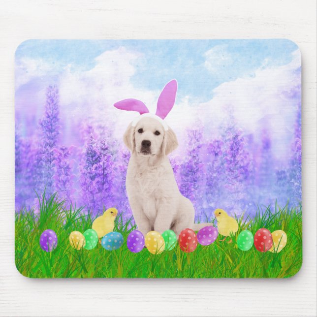 Golden Retriever Hund mit Ostereiern Bunny Chicks Mousepad (Vorne)