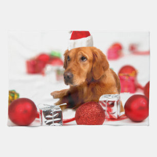 Golden Retriever Hund mit roter Santa Mütze Weihna Geschirrtuch
