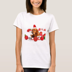 Golden Retriever Hund mit roter Santa Mütze Weihna T-Shirt