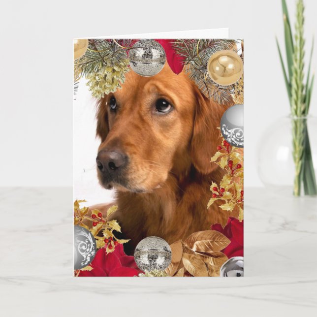 Golden Retriever Hund mit Weihnachts-Kranz-Urlaub Karte (Vorderseite)