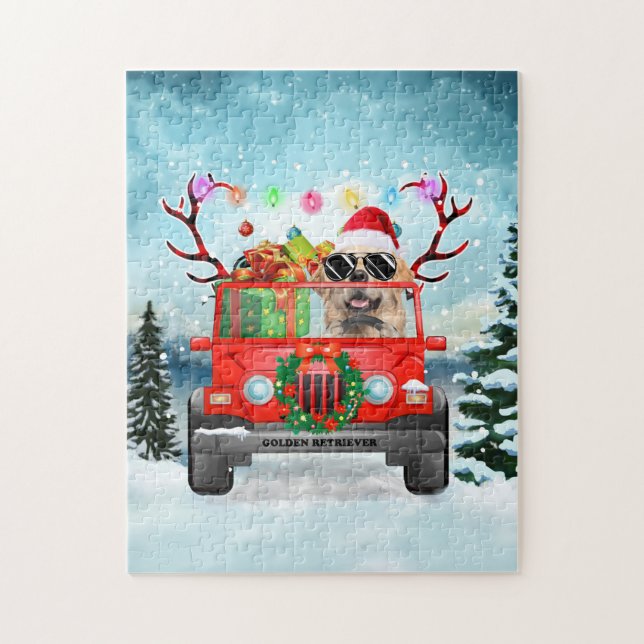 Golden Retriever Hund mit Weihnachtsgeschenken Puzzle (Vertikal)