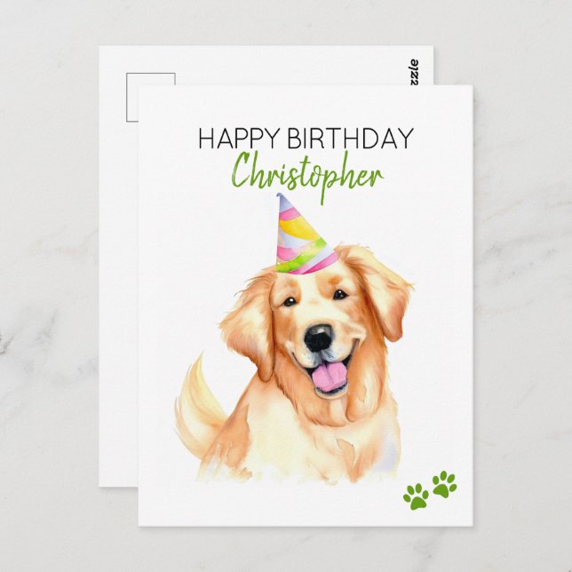 Golden Retriever Hund Personalisiert Happy Birthda Postkarte (Vorne/Hinten)