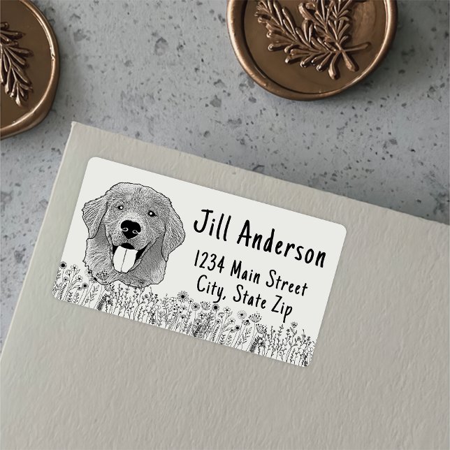 Golden Retriever Hund Personalisiert Zeichnend Han Adressaufkleber (Von Creator hochgeladen)