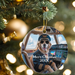 Golden Retriever Hund Pilot Lustiges Weihnachten Keramik Ornament