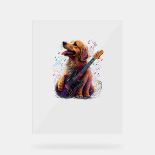 Golden Retriever Hund Playing Electric Guitar Rock Acrylschild