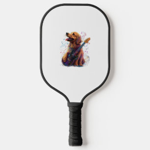 Golden Retriever Hund Playing Electric Guitar Rock Pickleball Schläger