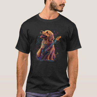 Golden Retriever Hund Playing Electric Guitar Rock T-Shirt