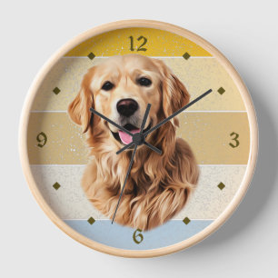 Golden Retriever Hund Retro Sunset Clock Uhr