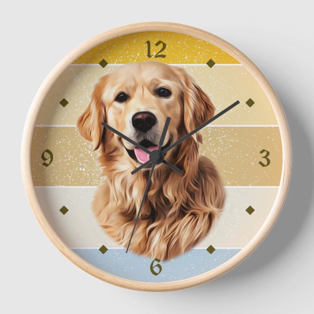 Golden Retriever Hund Retro Sunset Clock Uhr (Vorderseite)