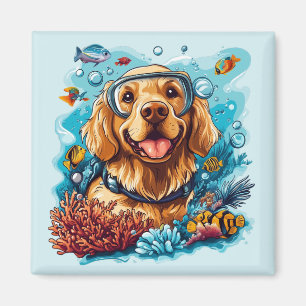 Golden Retriever Hund Schnorcheln am Korallenriff Magnet