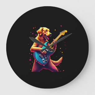 Golden Retriever Hund spielt E-Gitarre Rock Große Wanduhr