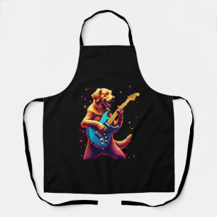 Golden Retriever Hund spielt E-Gitarre Rock Schürze