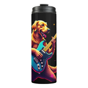 Golden Retriever Hund spielt E-Gitarre Rock Thermosbecher
