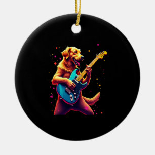 Golden Retriever Hund spielt elektrische Gitarre R Keramik Ornament