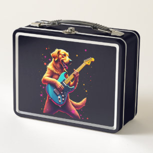 Golden Retriever Hund spielt elektrische Gitarre R Metall Brotdose