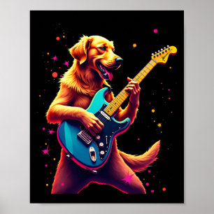Golden Retriever Hund spielt elektrische Gitarre R Poster