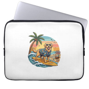 Golden Retriever Hund Surft Surfboard Sonnenunterg Laptopschutzhülle