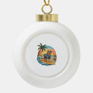 Golden Retriever Hund Surft Surfbrett Sonnenunterg Keramik Kugel-Ornament