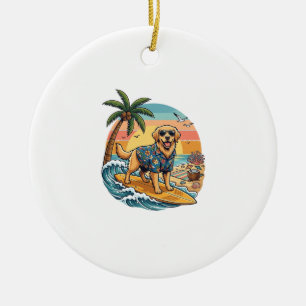 Golden Retriever Hund Surft Surfbrett Sonnenunterg Keramik Ornament