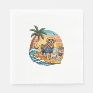 Golden Retriever Hund Surft Surfbrett Sonnenunterg Serviette