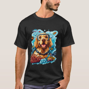 Golden Retriever Hund Tauchen Korallenriff Farbe T-Shirt