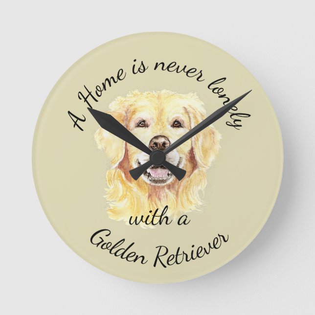 Golden Retriever Hund Tier Wasserfarbe Runde Wanduhr (Vorderseite)