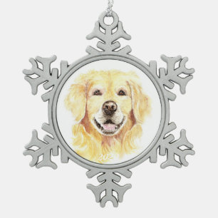 Golden Retriever Hund Tier Wasserfarbe Schneeflocken Zinn-Ornament