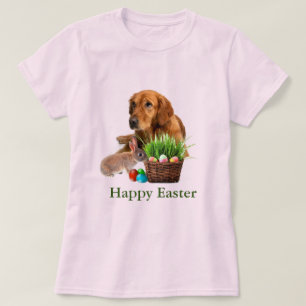 Golden Retriever Hund und Rabbit Pink T-Shirt
