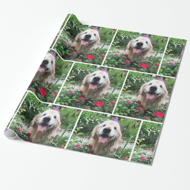 Golden Retriever Hund unter Blume Jedem Anlass Geschenkpapier (Ungerollt)