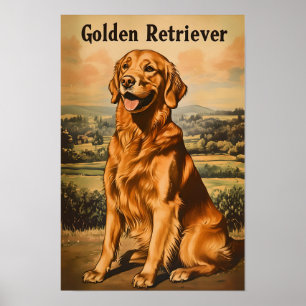 Golden Retriever Hund Vintage Kunst Poster