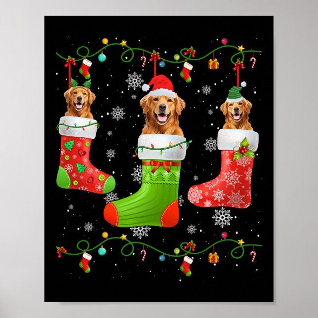 Golden Retriever Hund Weihnachtssocken Lights Welp Poster (Vorne)