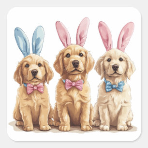 Golden Retriever Hunde Bunny Ears Quadratischer Aufkleber